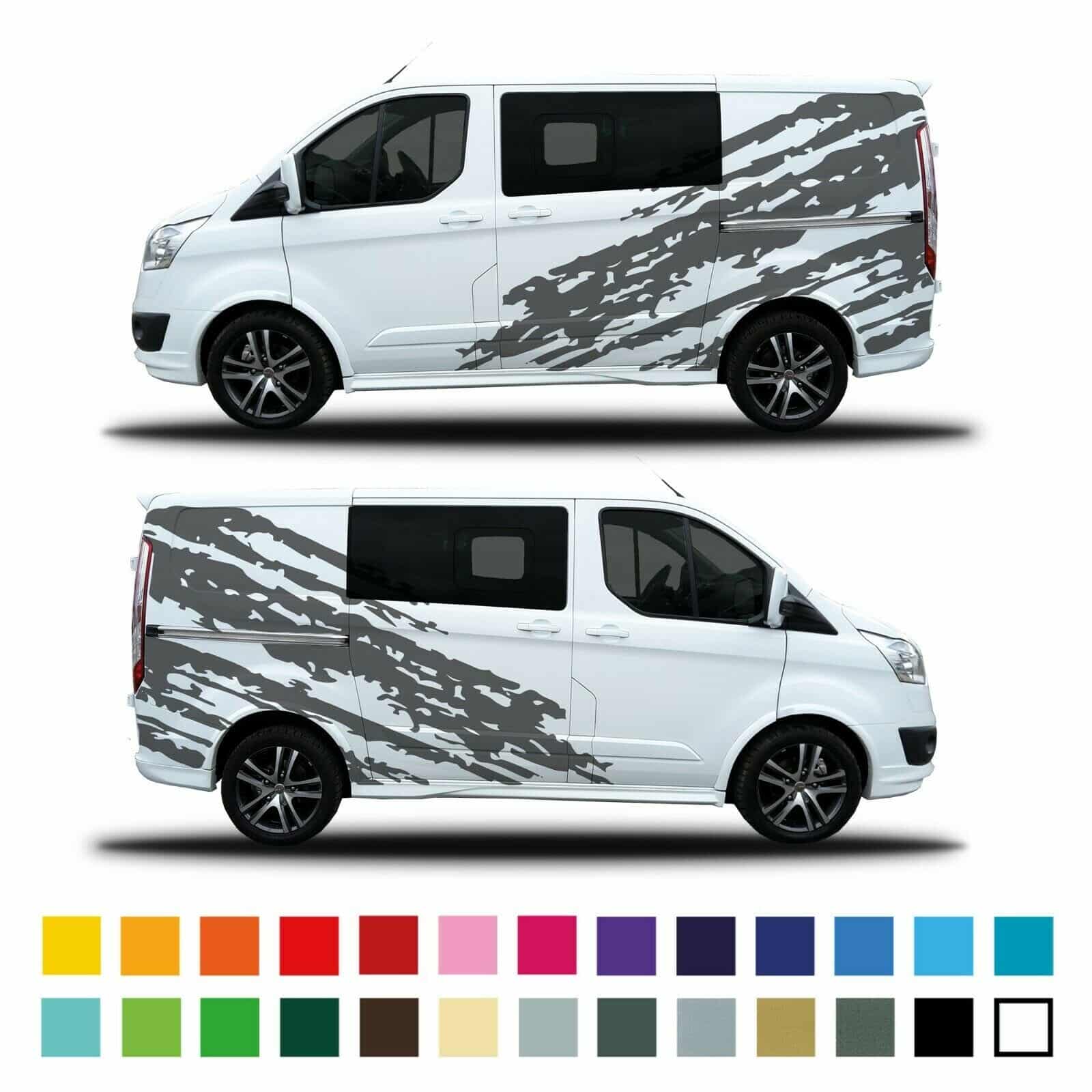 Ford Transit Custom Camper Van Side Stripe Shredded Claw Mud Graphics Decals